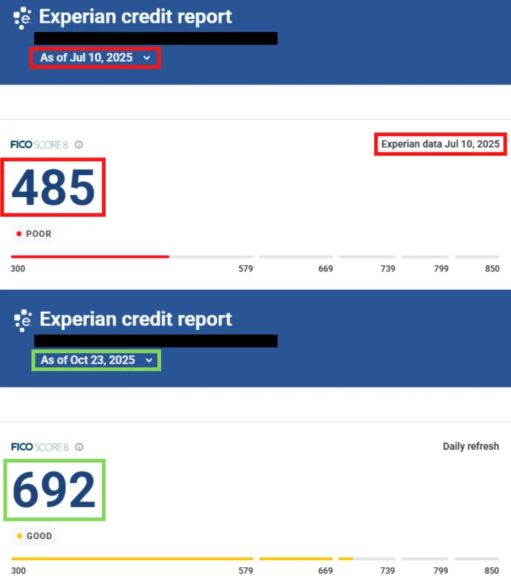 Denine's credit report result